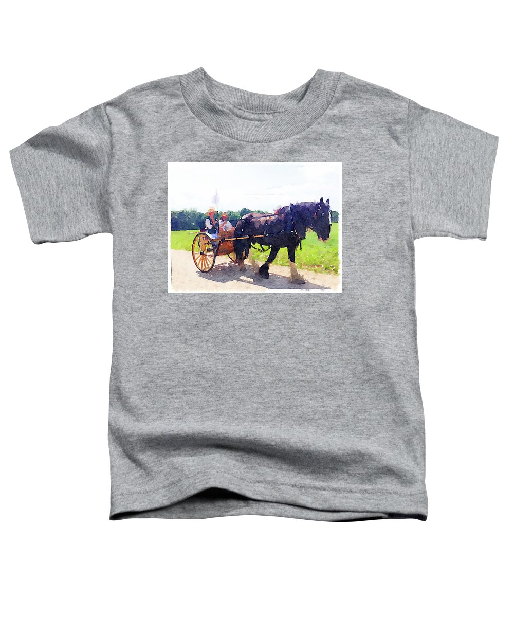 Horse Toddler T-Shirt featuring the digital art Horse and Buggy at Mount Vernon by Charles Kraus