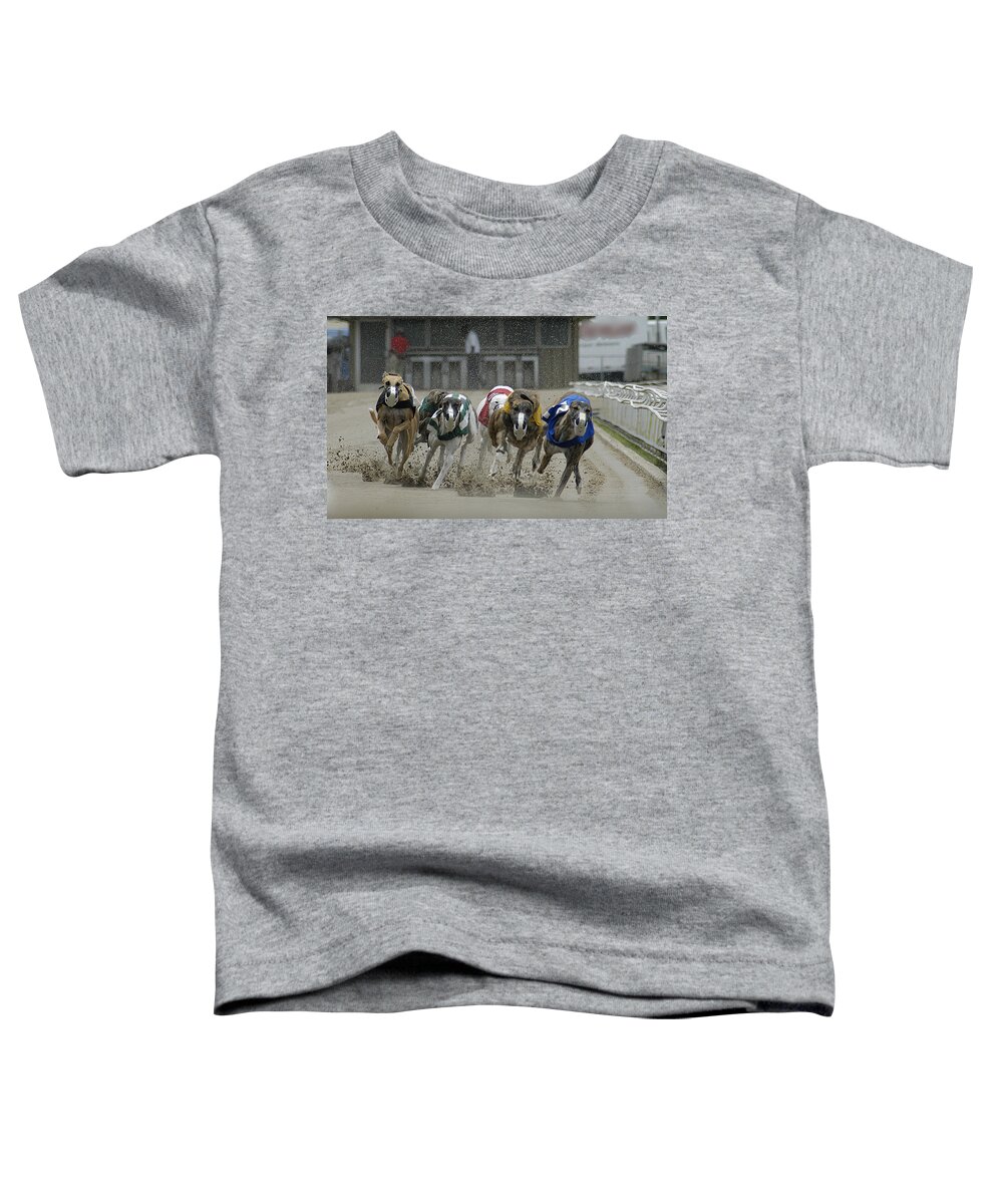 Greyhounds Toddler T-Shirt featuring the photograph At The Track by DArcy Evans