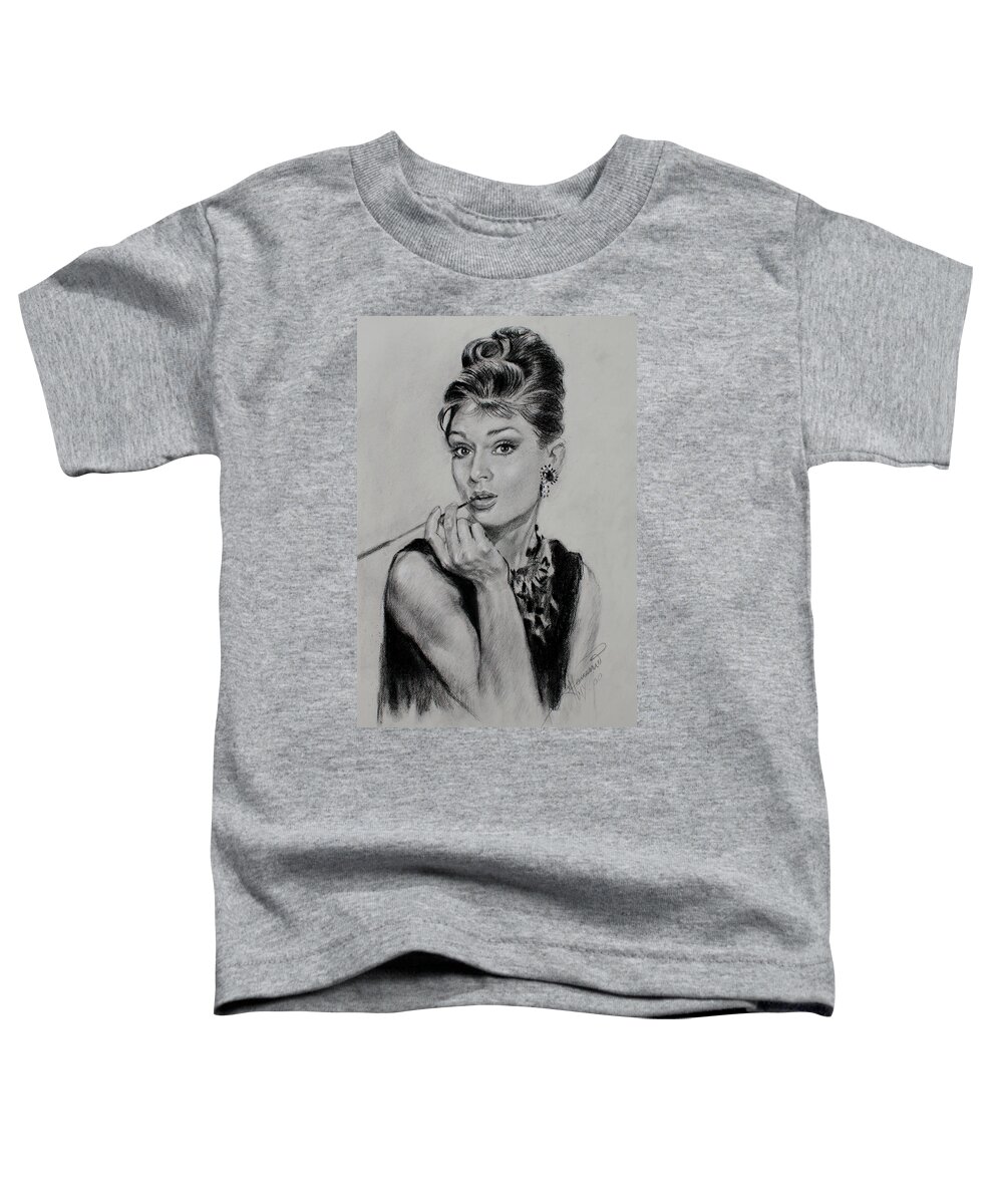 Audrey Hepburn Toddler T-Shirt featuring the drawing Audrey Hepburn by Ylli Haruni