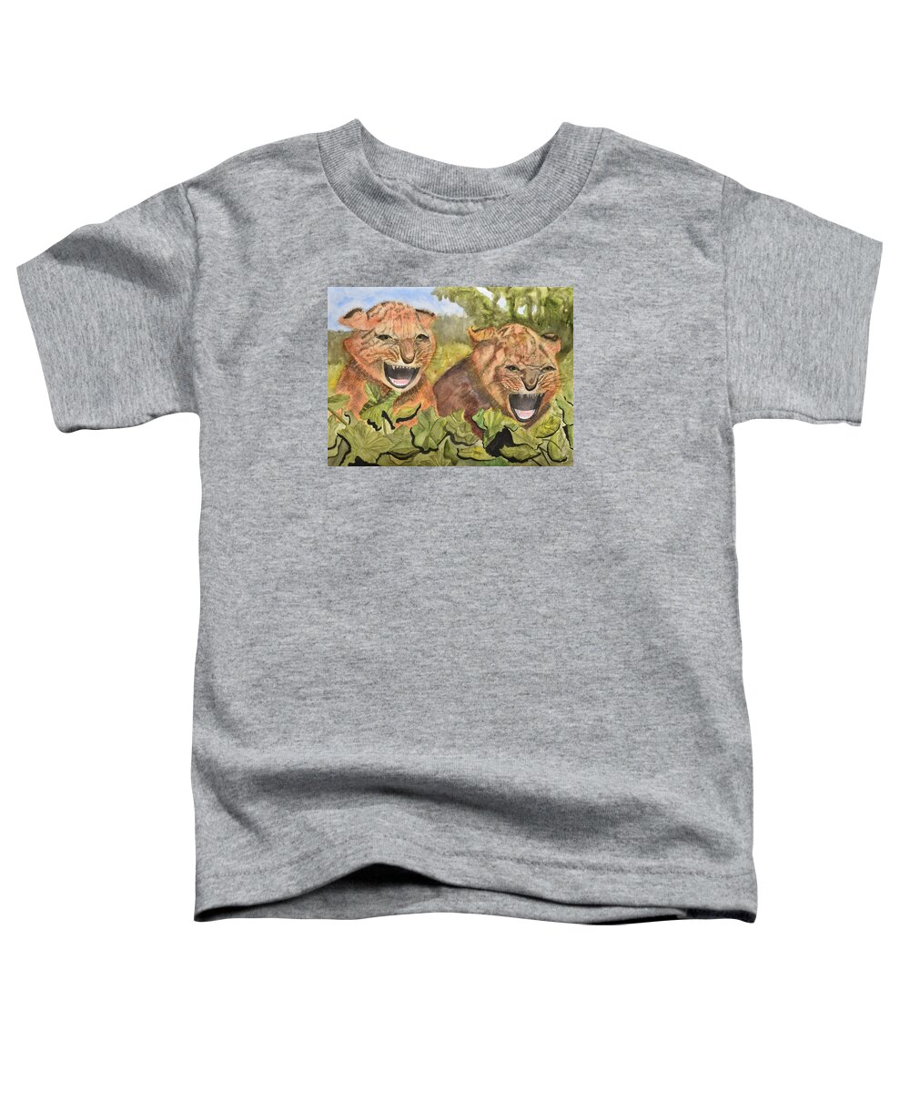 Linda Brody Toddler T-Shirt featuring the painting Baby Tiger Cubs by Linda Brody