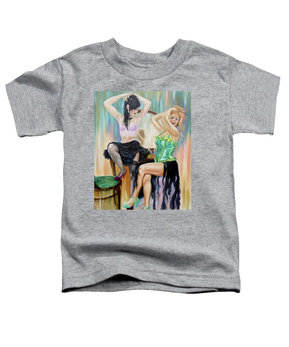 Dancers Toddler T-Shirt featuring the painting Backstage Hairstyling by Mark Davern-Paint The Floor