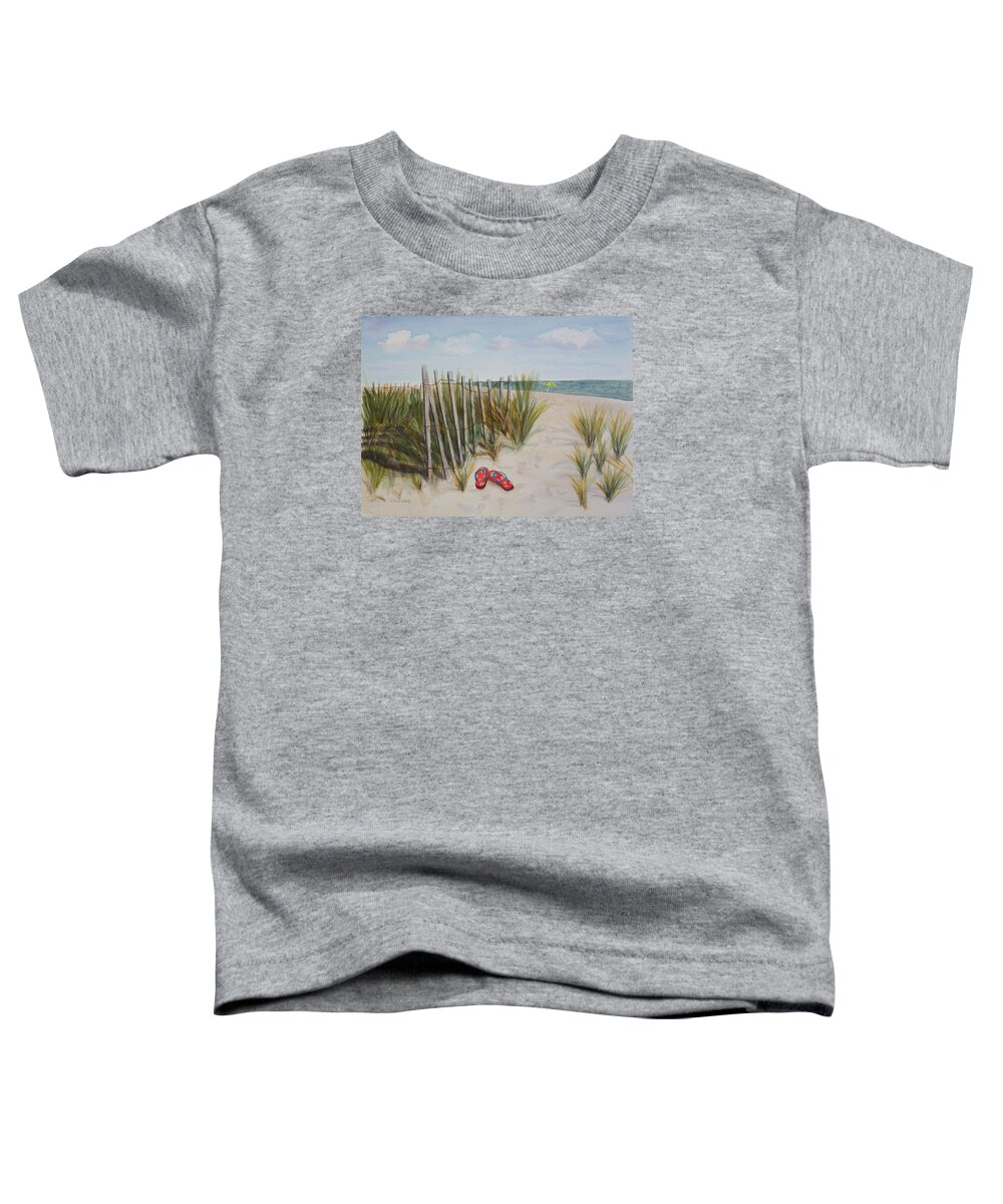 Flip-flops Toddler T-Shirt featuring the painting Barefoot on the Beach by Jill Ciccone Pike