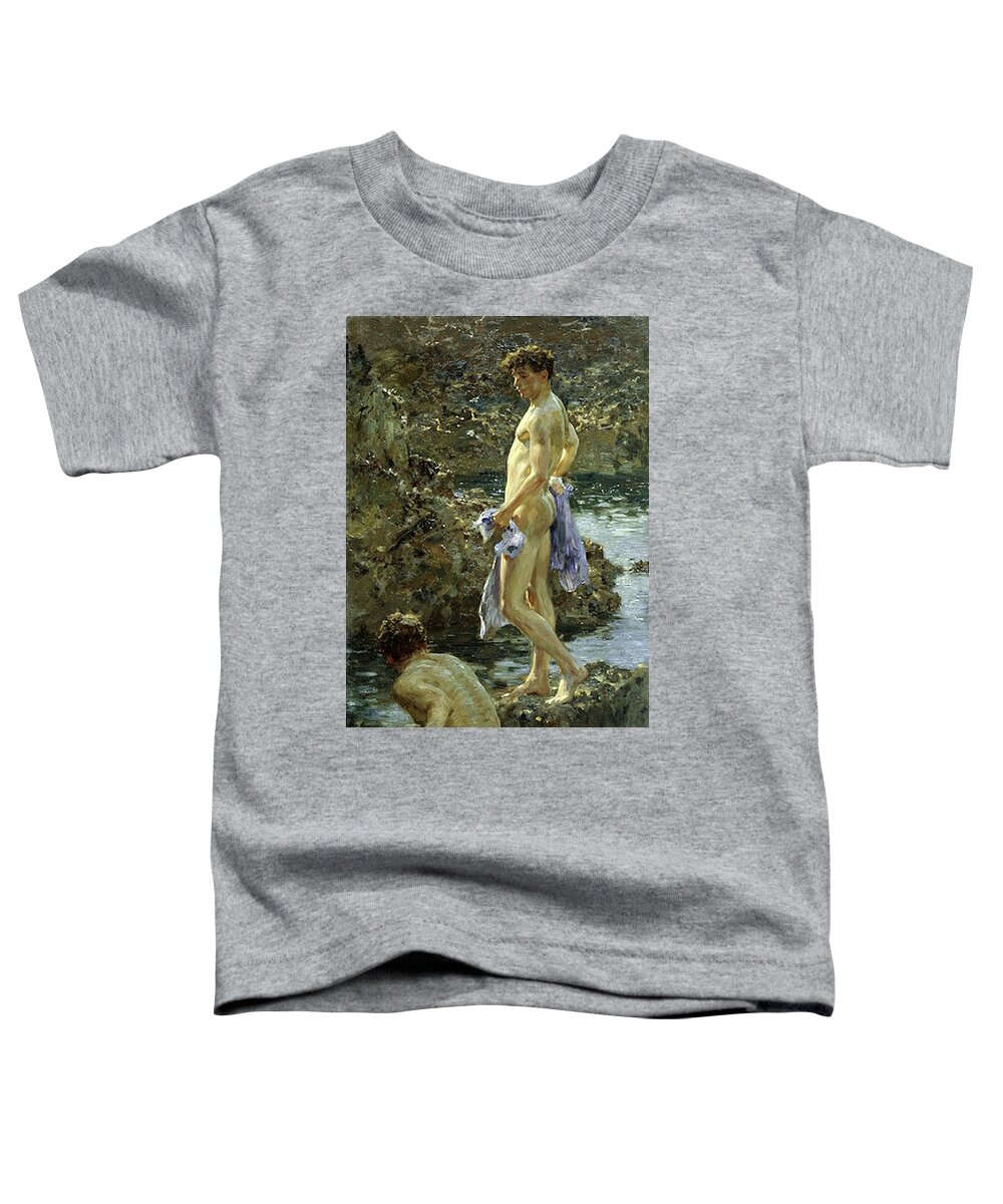 Bathing Group Toddler T-Shirt featuring the painting Bathing Group of 1914 by Henry Scott Tuke