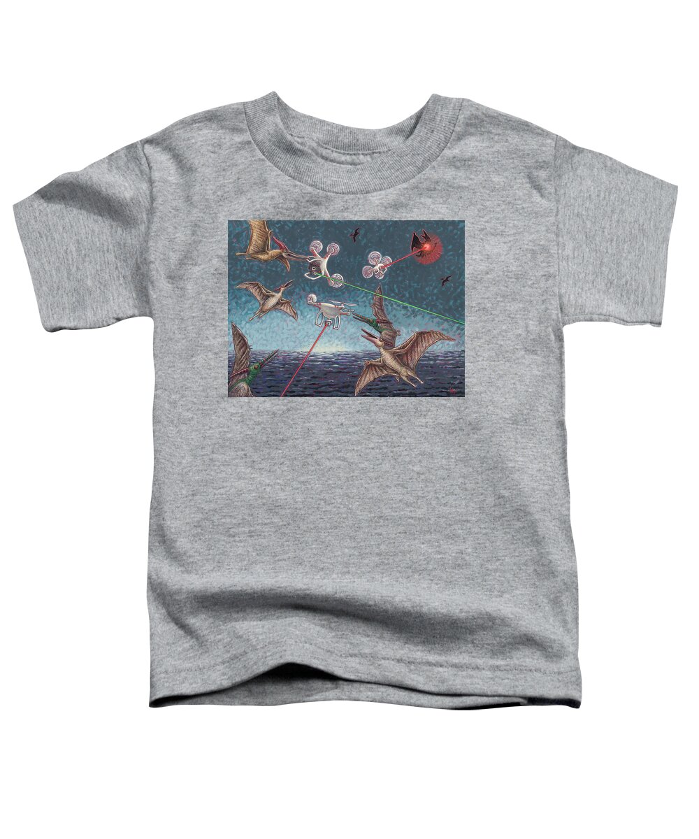 Pterosaurs Toddler T-Shirt featuring the painting Battle of Pterosaurs and Drones by Holly Wood