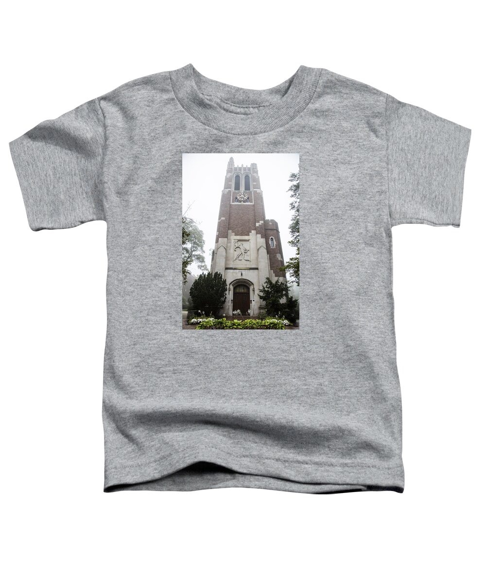 Beaumont Tower Toddler T-Shirt featuring the photograph Beaumont Tower in the fog by John McGraw