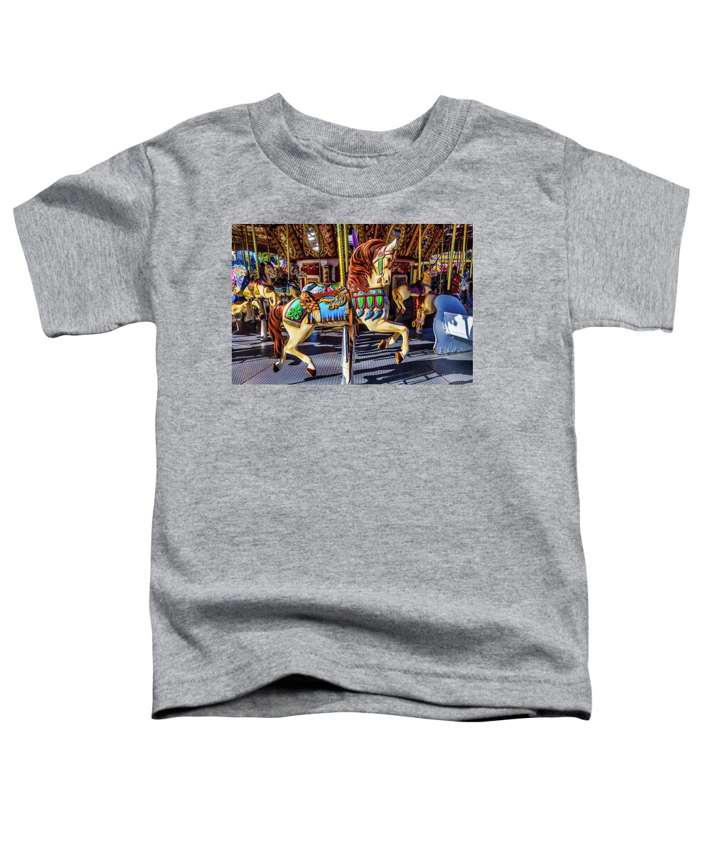 Magical Carousels Toddler T-Shirt featuring the photograph Beautiful Prancing Carrousel Horse by Garry Gay