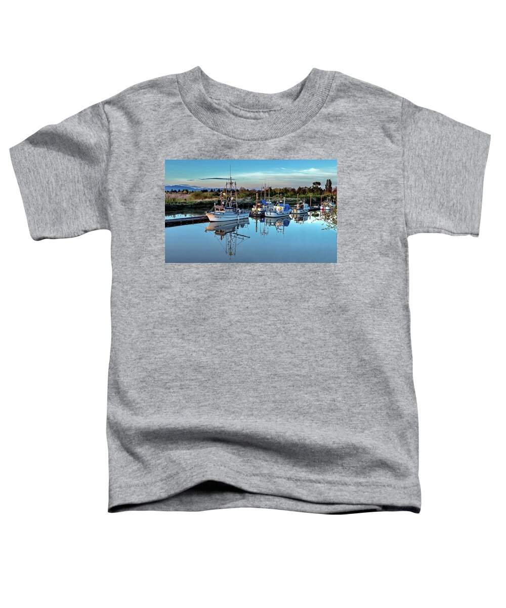 Alex Lyubar Toddler T-Shirt featuring the photograph Beautiful reflection of Fishing Boats by Alex Lyubar