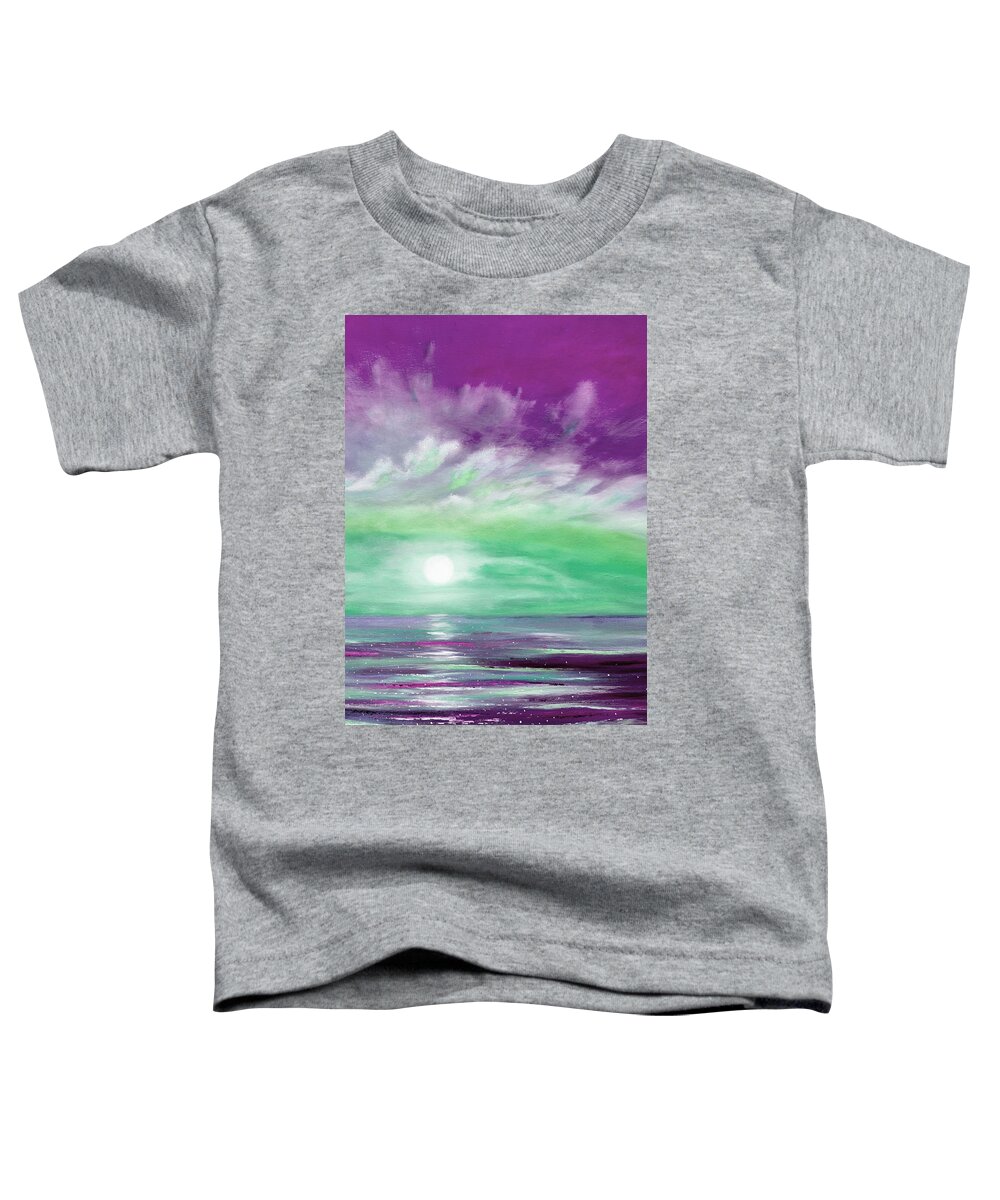 Sunset Toddler T-Shirt featuring the painting Because You Deserve Color - Vertical Purple and Green Sunset by Gina De Gorna