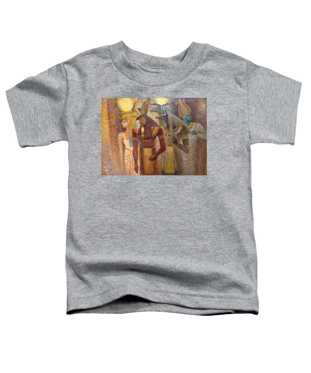 Osiris Toddler T-Shirt featuring the painting Beginnings. Gods of Ancient Egypt by Valentina Kondrashova