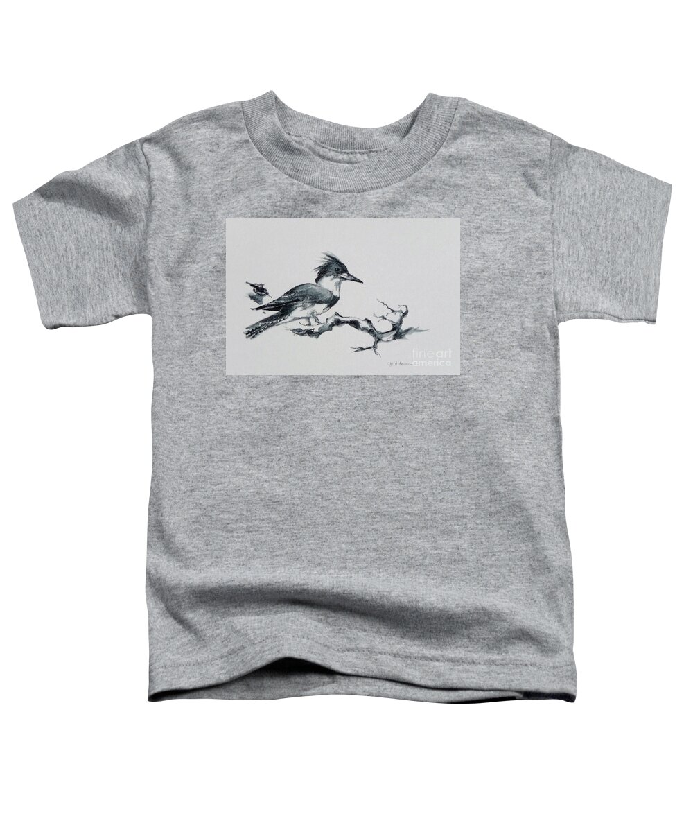 Belted King Fisher Kingfisher Water Bird Wetlands Colorado Wildlife Toddler T-Shirt featuring the painting Belted King Fisher by Cheryl Emerson Adams