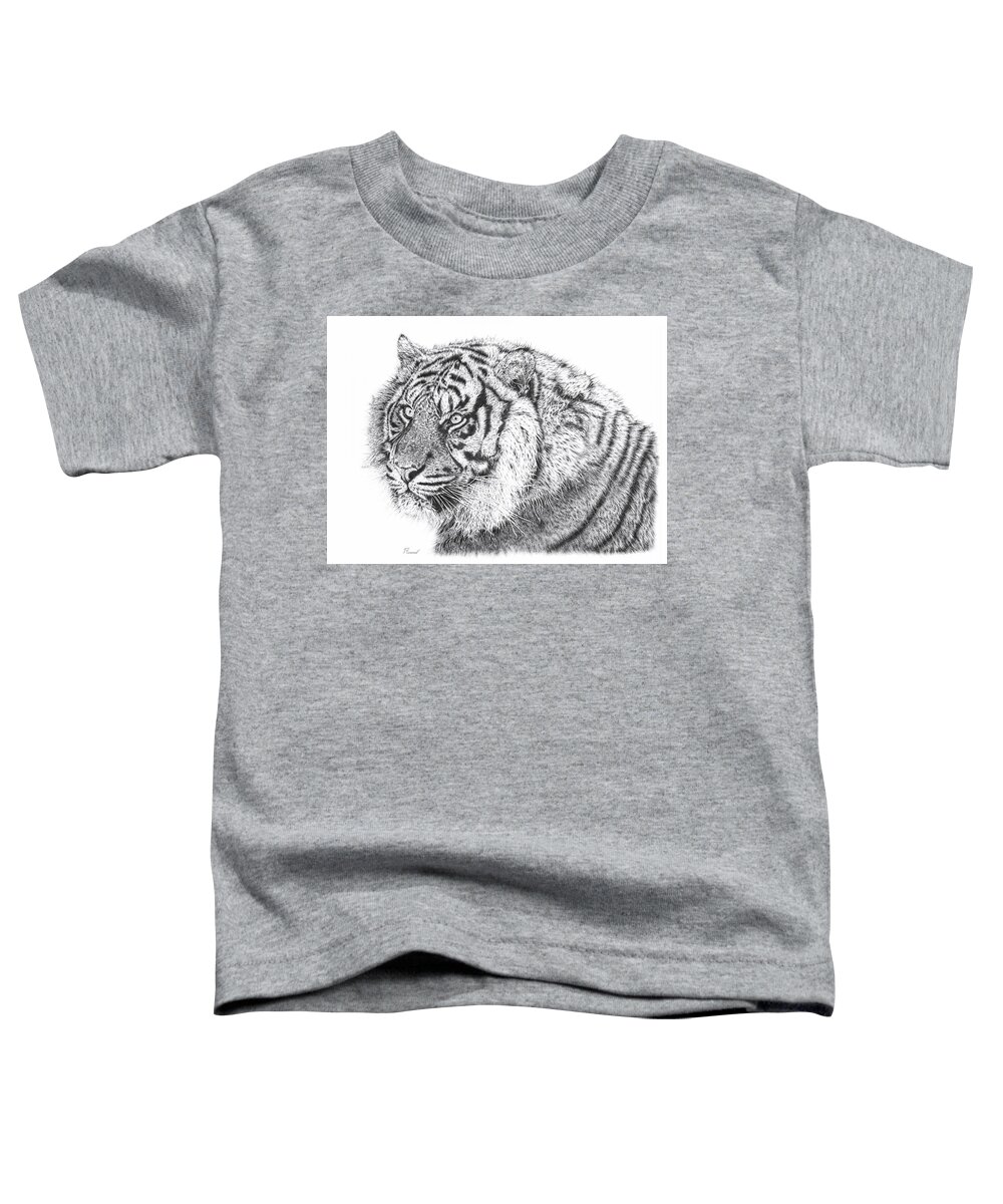 Pencil Drawing Toddler T-Shirt featuring the drawing Bengal Tiger by Casey 'Remrov' Vormer