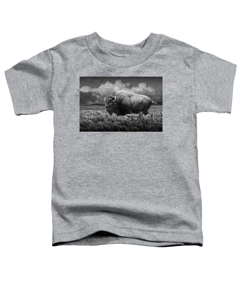 Buffalo Toddler T-Shirt featuring the photograph Black and White of American Buffalo in Yellowstone by Randall Nyhof