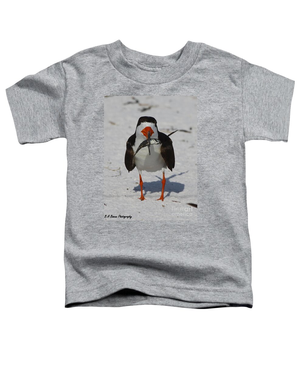 Black Skimmer Toddler T-Shirt featuring the photograph Black Skimmer with dinner by Barbara Bowen