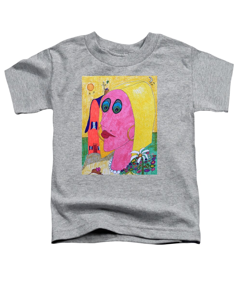  Toddler T-Shirt featuring the painting Blonde w/pearl necklace by Lew Hagood