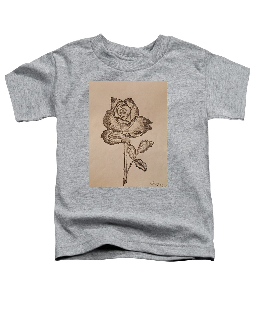 Sketch Toddler T-Shirt featuring the drawing Blooming Rose by Felicia Tica