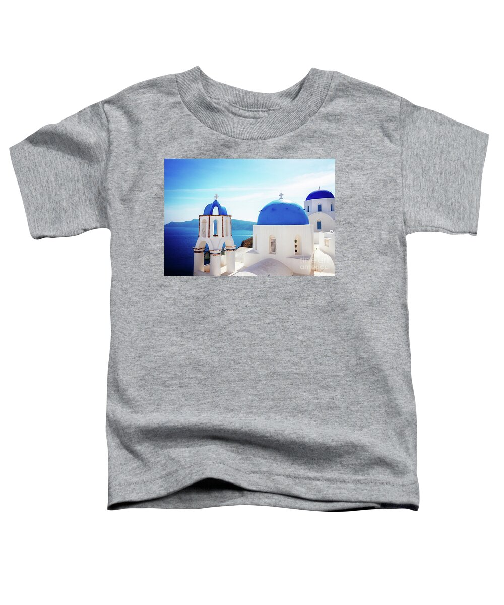 Santorini Toddler T-Shirt featuring the photograph Blue Domes, Santorini by Anastasy Yarmolovich