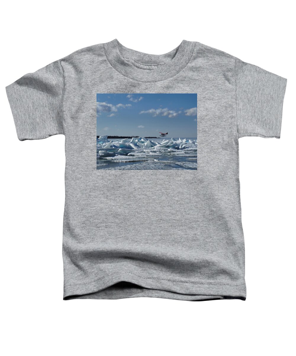 Ice Shove Toddler T-Shirt featuring the photograph Blue Ice Shove With Red Plane by David T Wilkinson