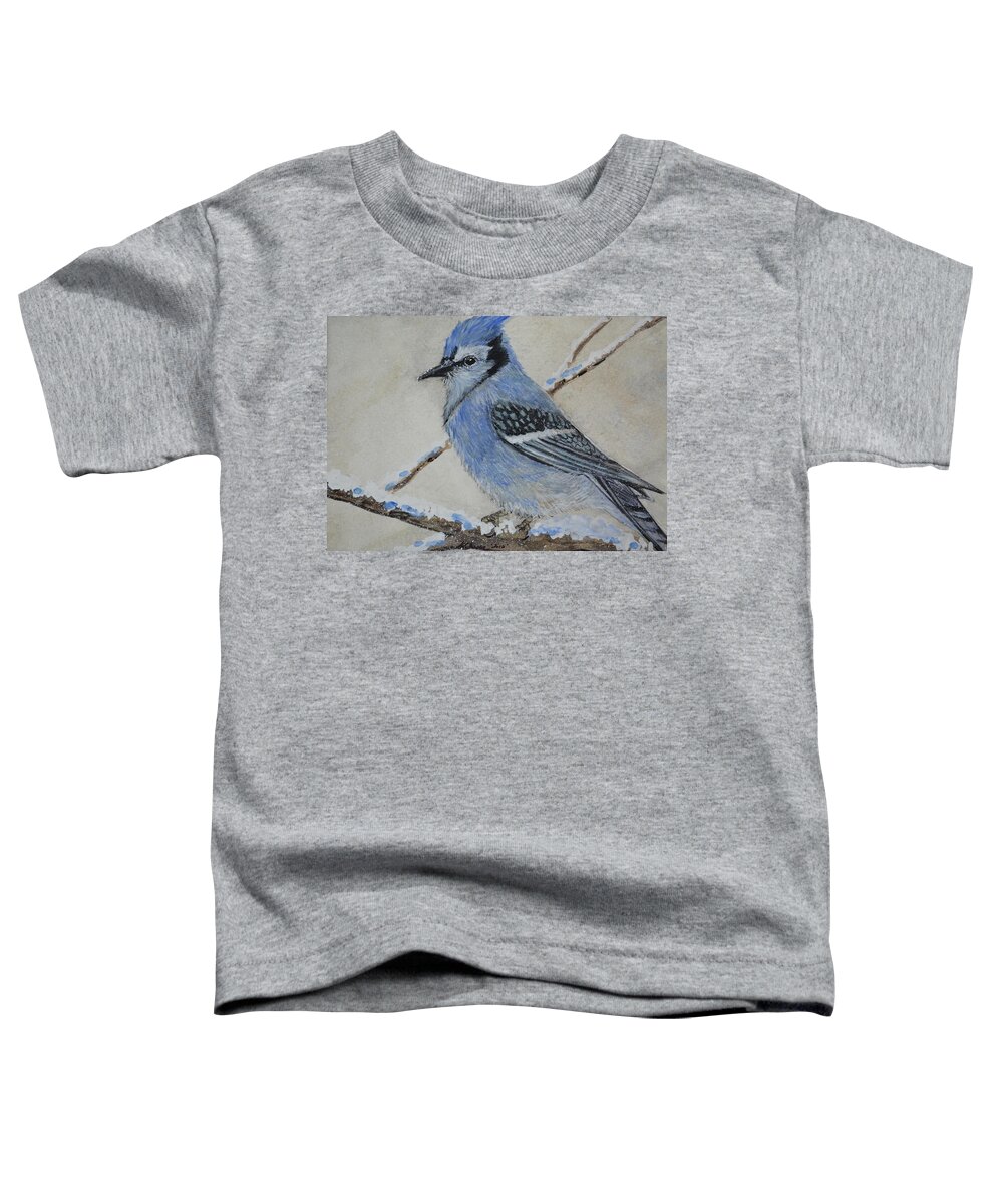 Bird Toddler T-Shirt featuring the painting Blue Jay Rest by Kellie Chasse