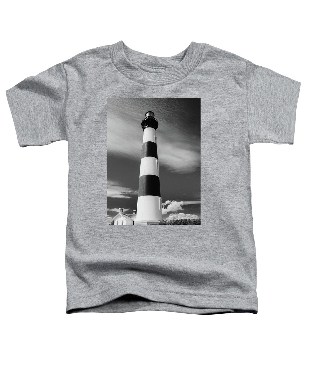 Bodie Island Toddler T-Shirt featuring the photograph Bodie Lighthouse Black and White by Joni Eskridge