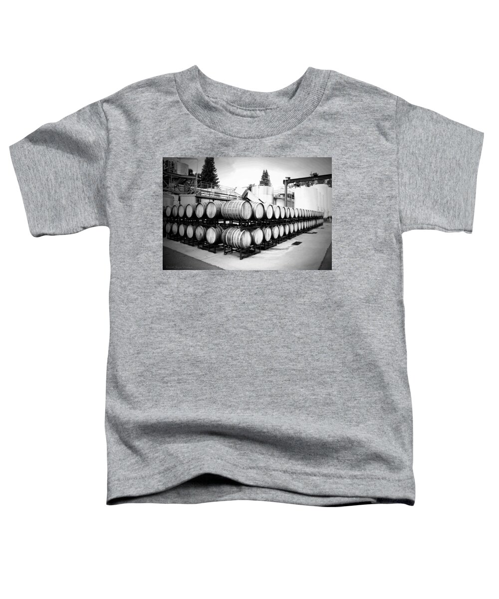 Bogle Toddler T-Shirt featuring the photograph Bogle Winery By The Barrel B And W by Joyce Dickens