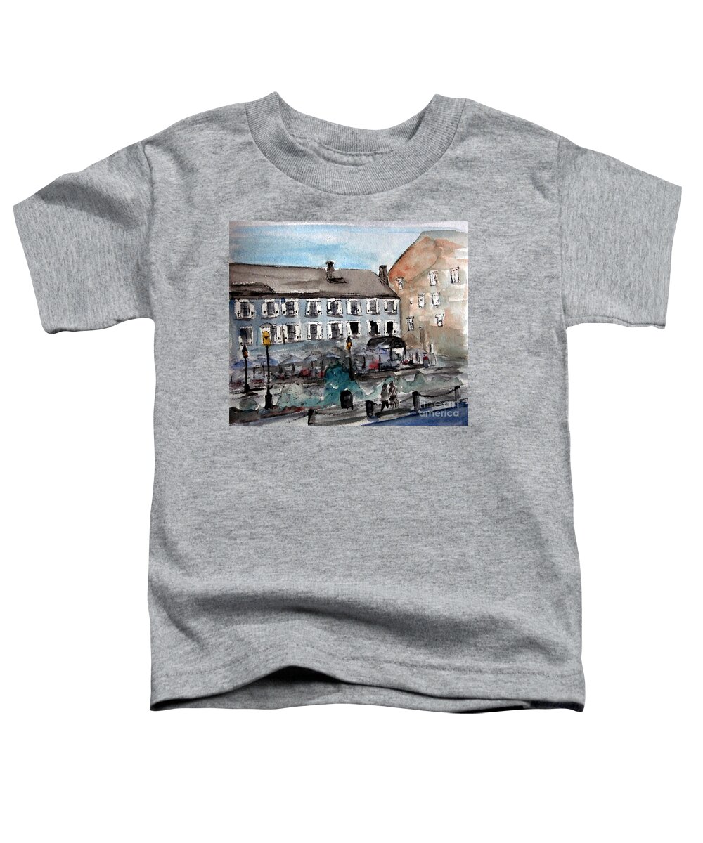 Boston Toddler T-Shirt featuring the painting Boston Harbor walkway by Julie Lueders 