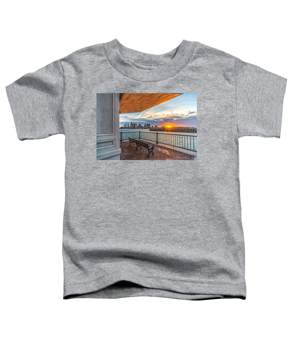 Sunset Toddler T-Shirt featuring the photograph Boston sunset from Piers Park East Boston MA by Bryan Xavier