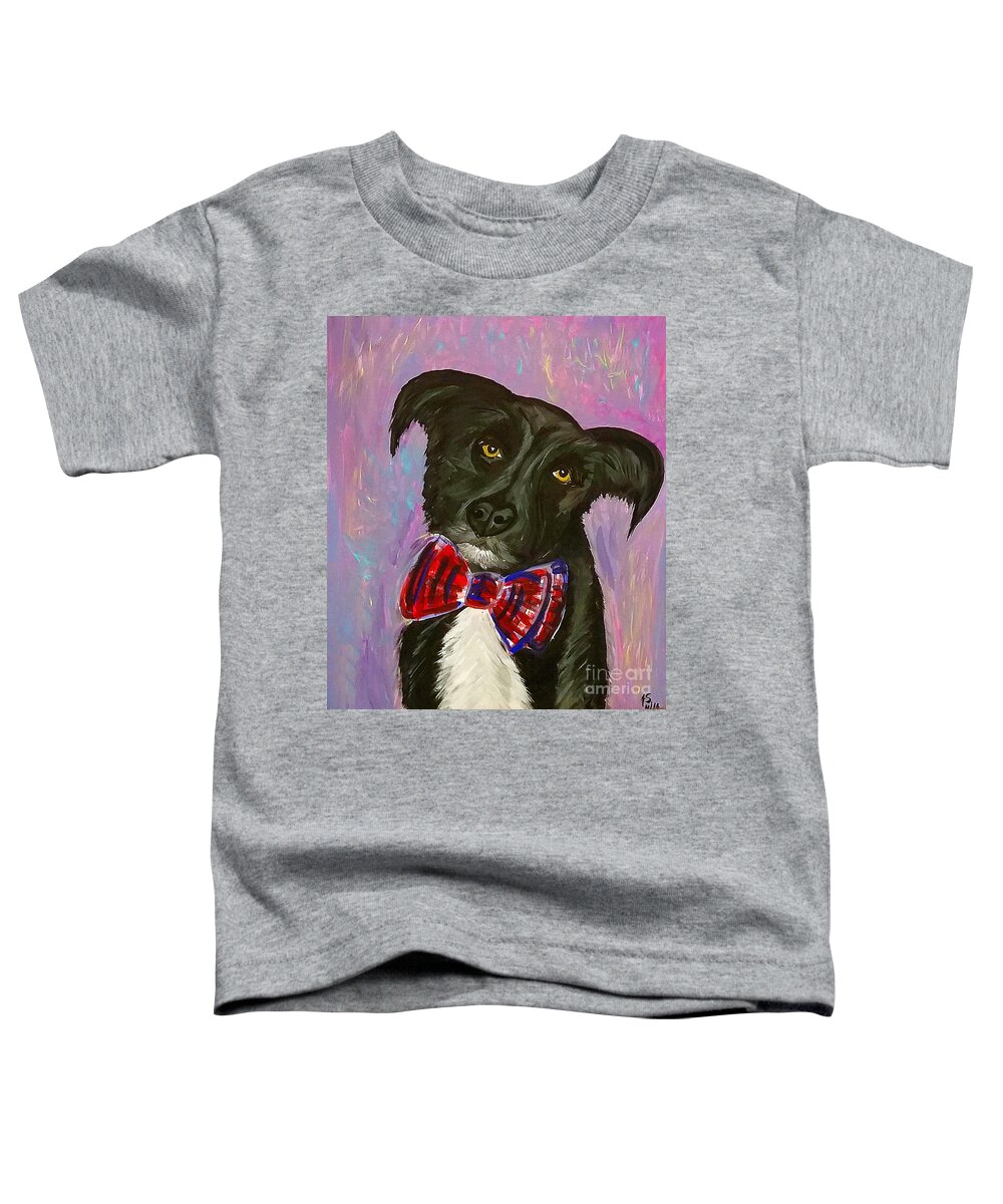 Dog Toddler T-Shirt featuring the painting Bow Tie Boy by Ania M Milo