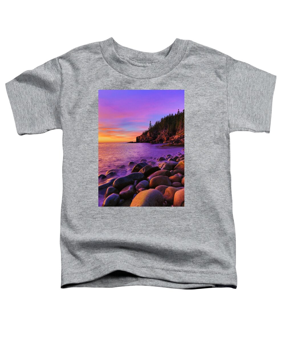 Acadia Toddler T-Shirt featuring the photograph Boulder Beach Sunrise by Nancy Dunivin