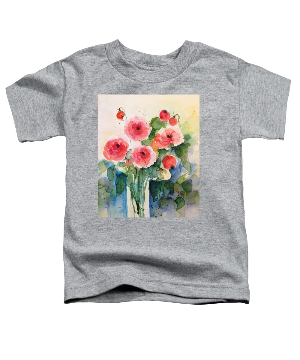 Roses Painting Watercolor Flowers Watercolor Art Flowers Roses Toddler T-Shirt featuring the painting Bouquet of roses by Britta Zehm