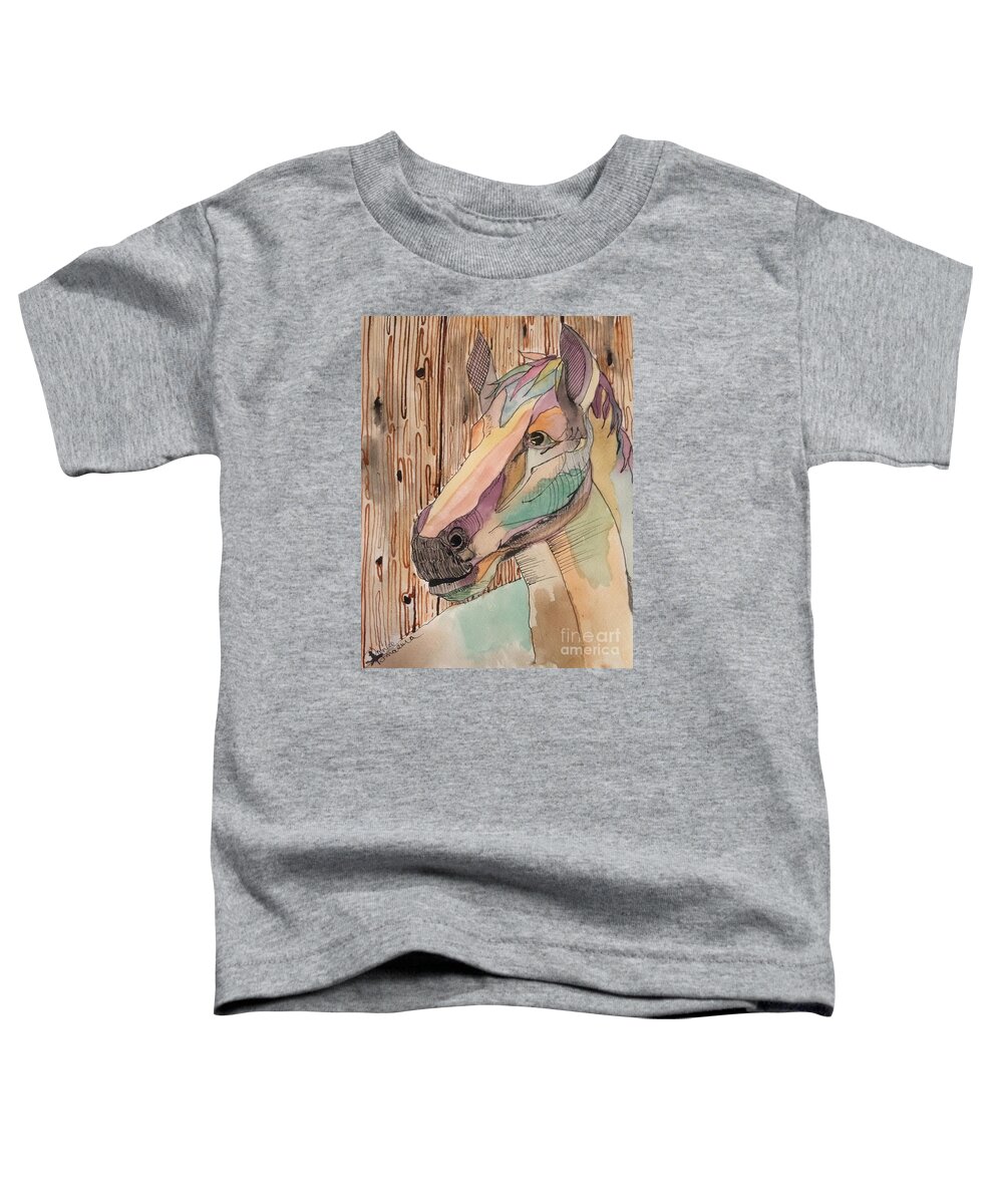 Horse Toddler T-Shirt featuring the painting Bronco by Denise Tomasura