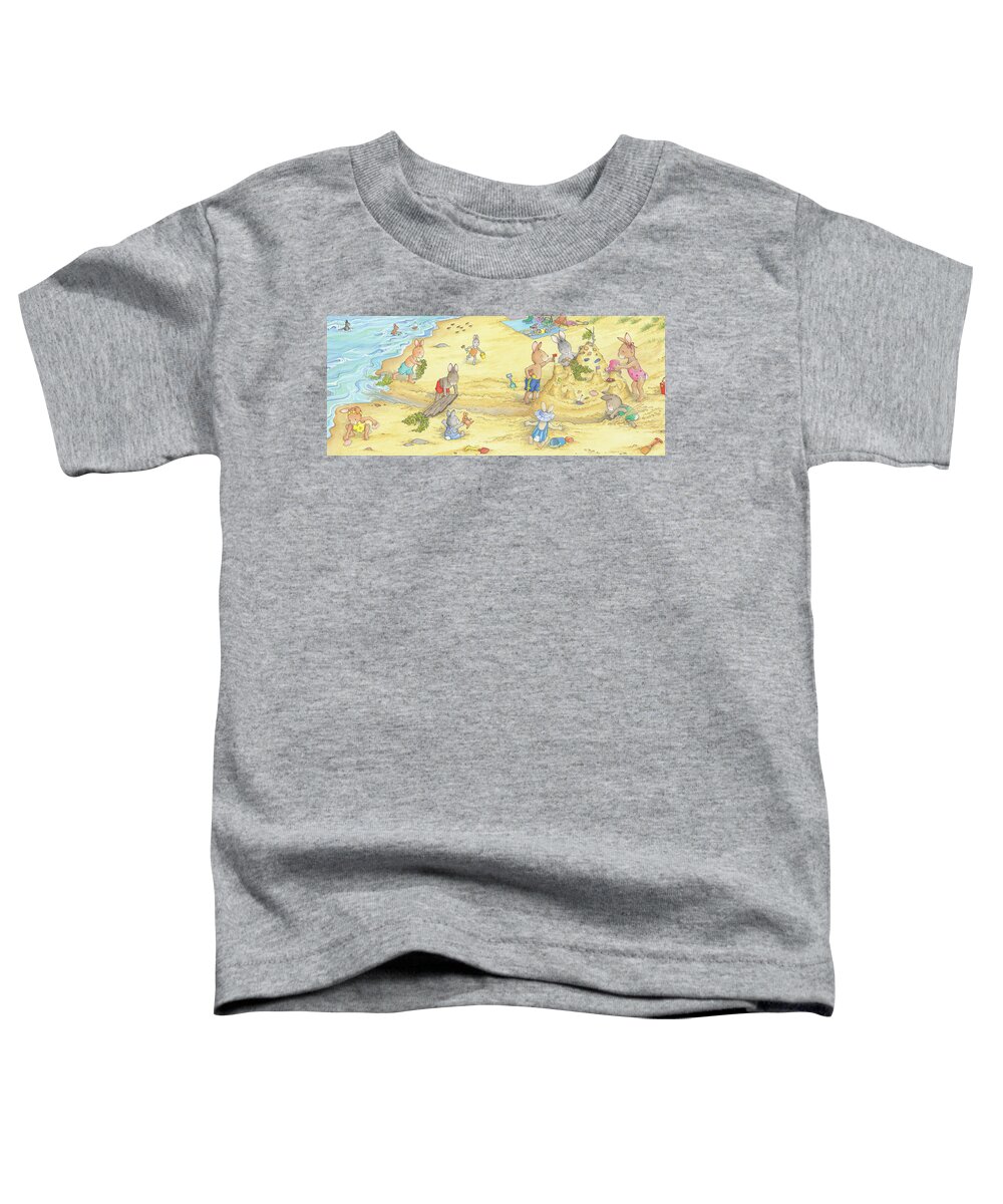 Sunny Bunnies Toddler T-Shirt featuring the painting Building Sandcastles -- No Text by June Goulding