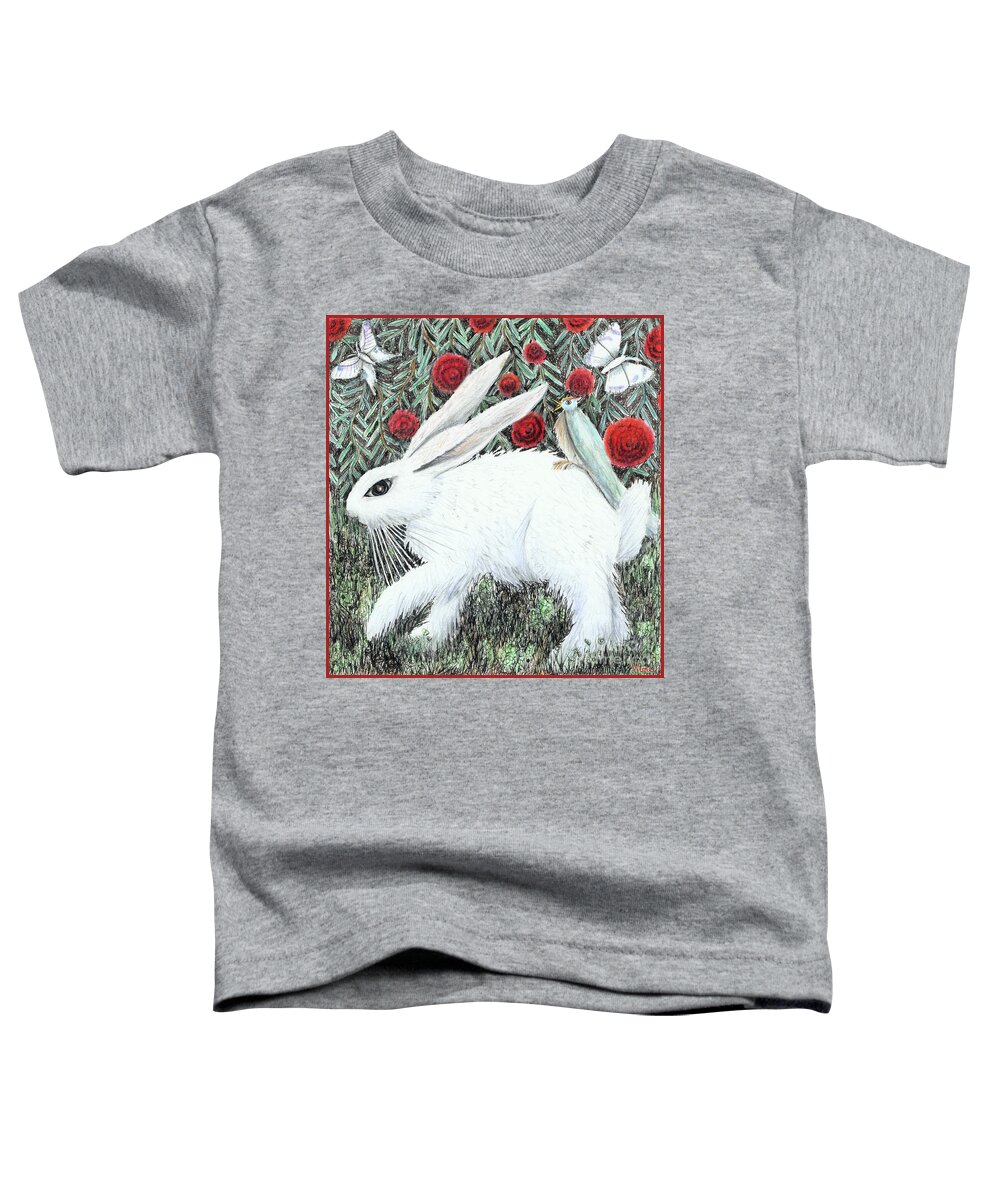 Lise Winne Toddler T-Shirt featuring the drawing Bunny with Hitchhiker by Lise Winne