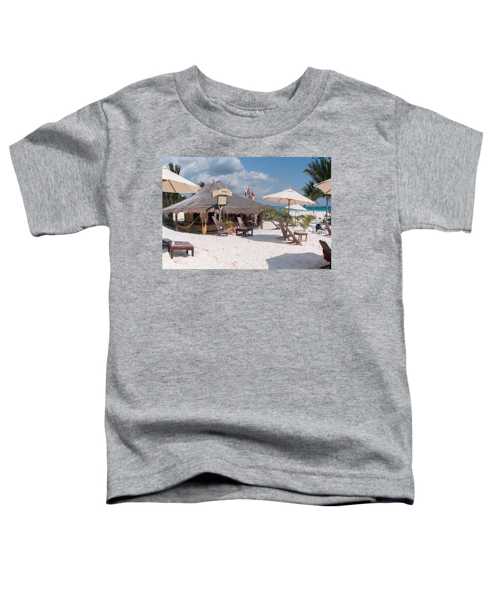 Mexico Quintana Roo Toddler T-Shirt featuring the digital art Cabanas on Tulum Beach by Carol Ailles