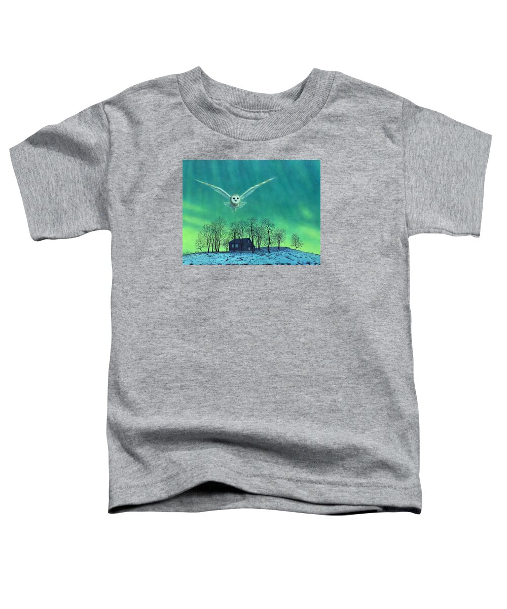 Aurora Borealis Toddler T-Shirt featuring the painting Cabin Comfort by James W Johnson