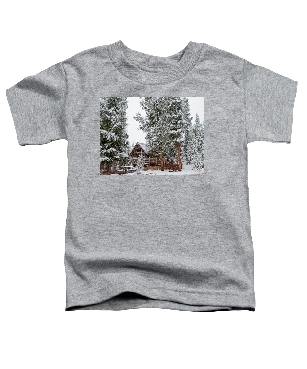 Yellowstone Toddler T-Shirt featuring the photograph Cabin in the Woods by Frank Madia