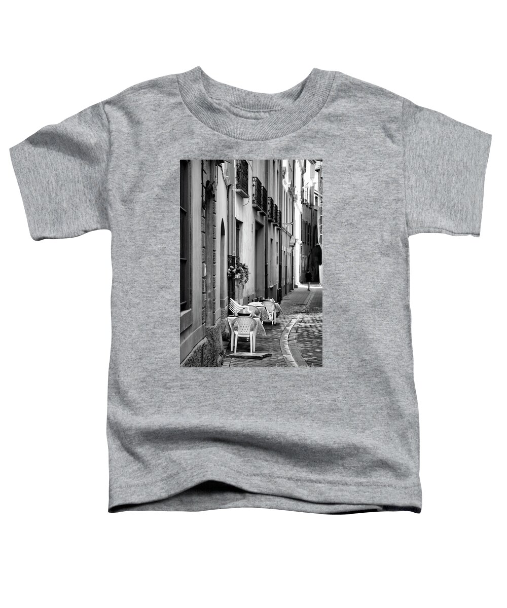 France Toddler T-Shirt featuring the photograph Cafe France Black White by Chuck Kuhn