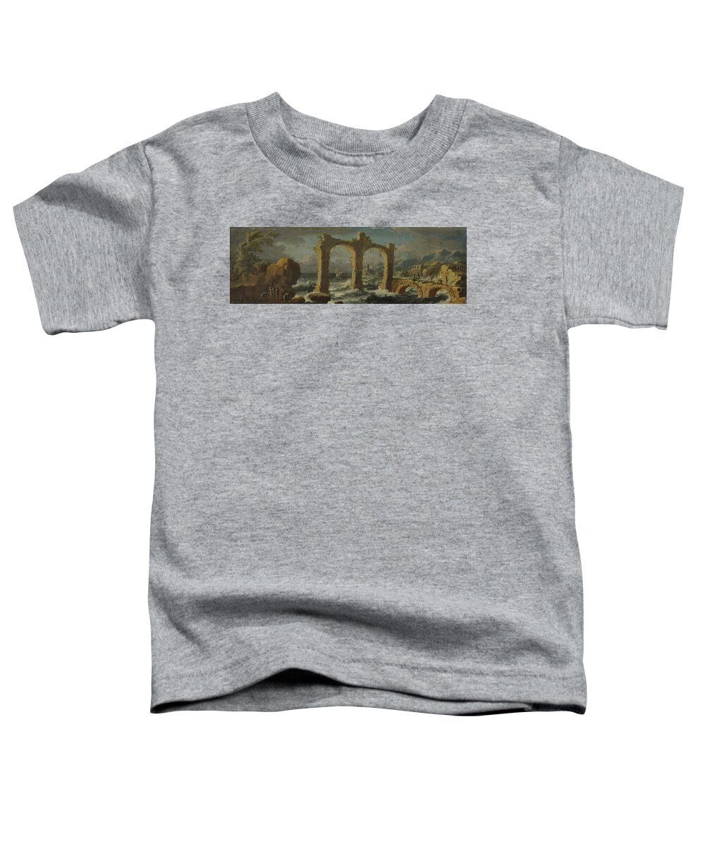 Leonardo Coccorante Napoli 1680  1750 Toddler T-Shirt featuring the painting Capriccio with a storm on the sea by MotionAge Designs