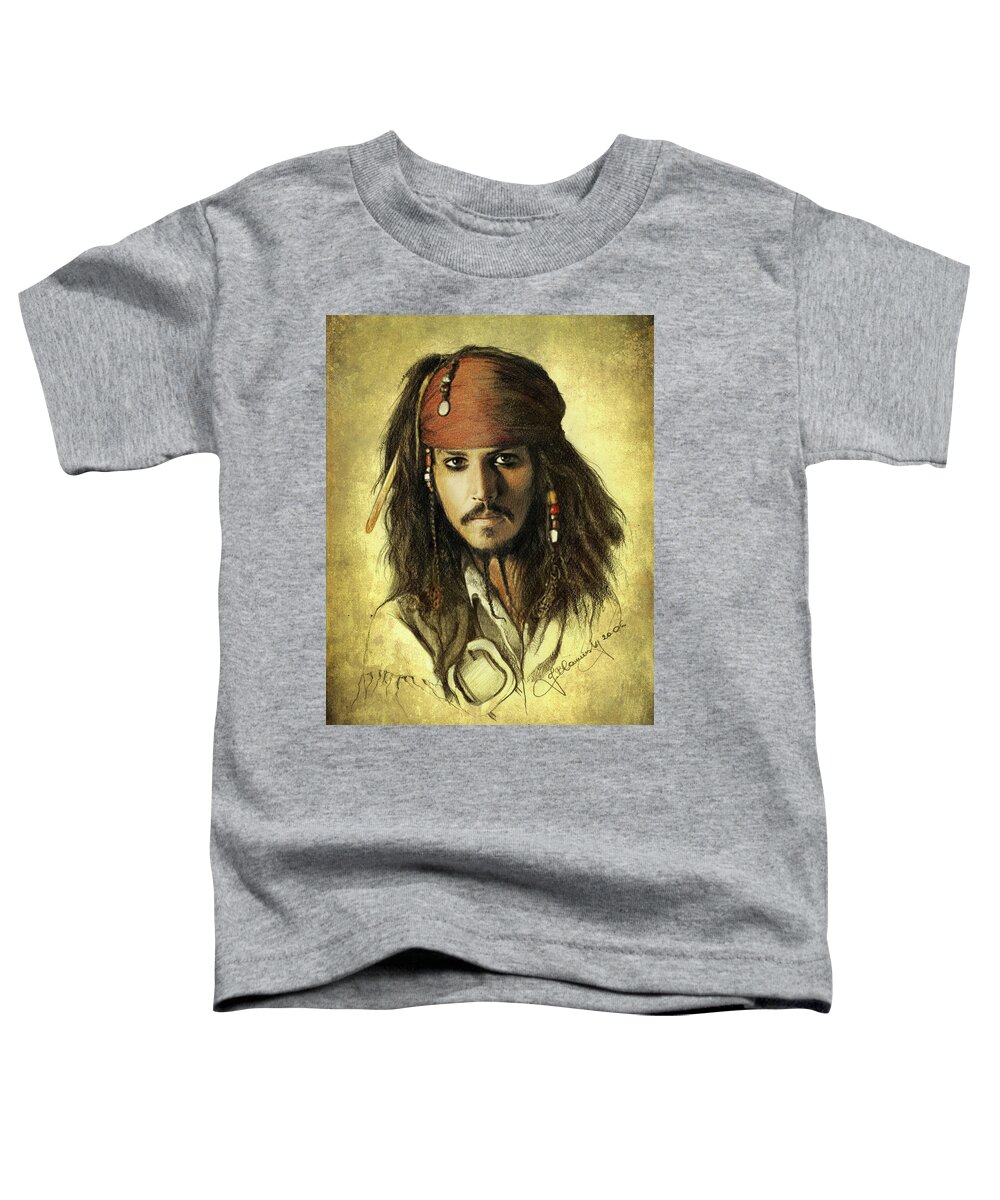 Face Toddler T-Shirt featuring the drawing Captain Jack Sparrow by Jaroslaw Blaminsky