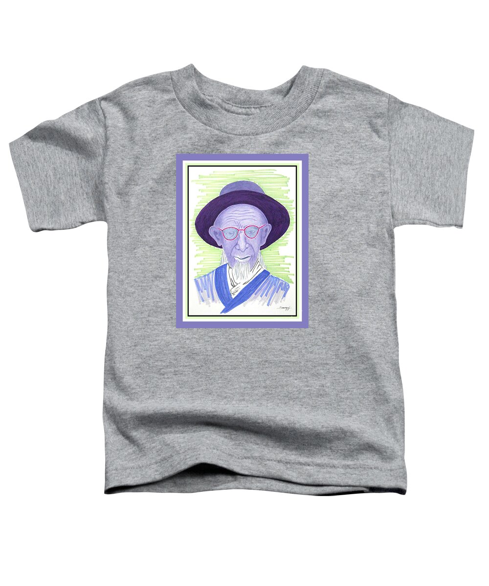 Chinese Toddler T-Shirt featuring the drawing Caretaker, Chinese Palace -- Portrait of Old Asian Man by Jayne Somogy