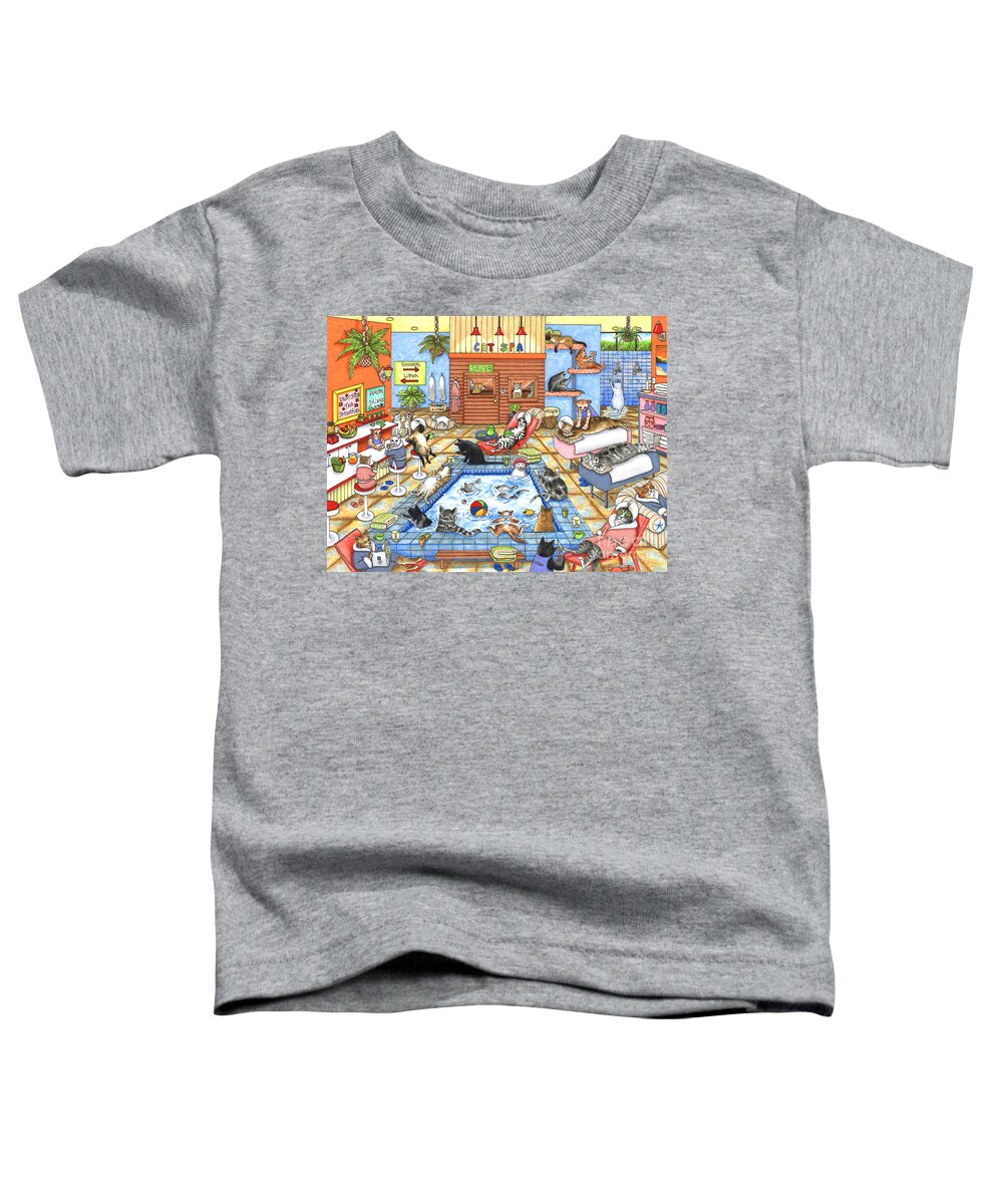 Cat Toddler T-Shirt featuring the painting Cat 635 Cat Spa by Lucie Dumas