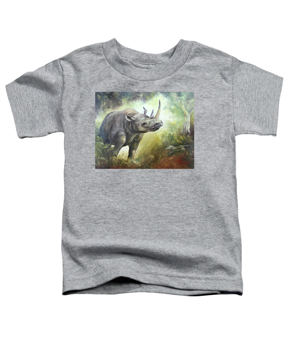 Rhino Toddler T-Shirt featuring the painting Charging Rhino by ML McCormick
