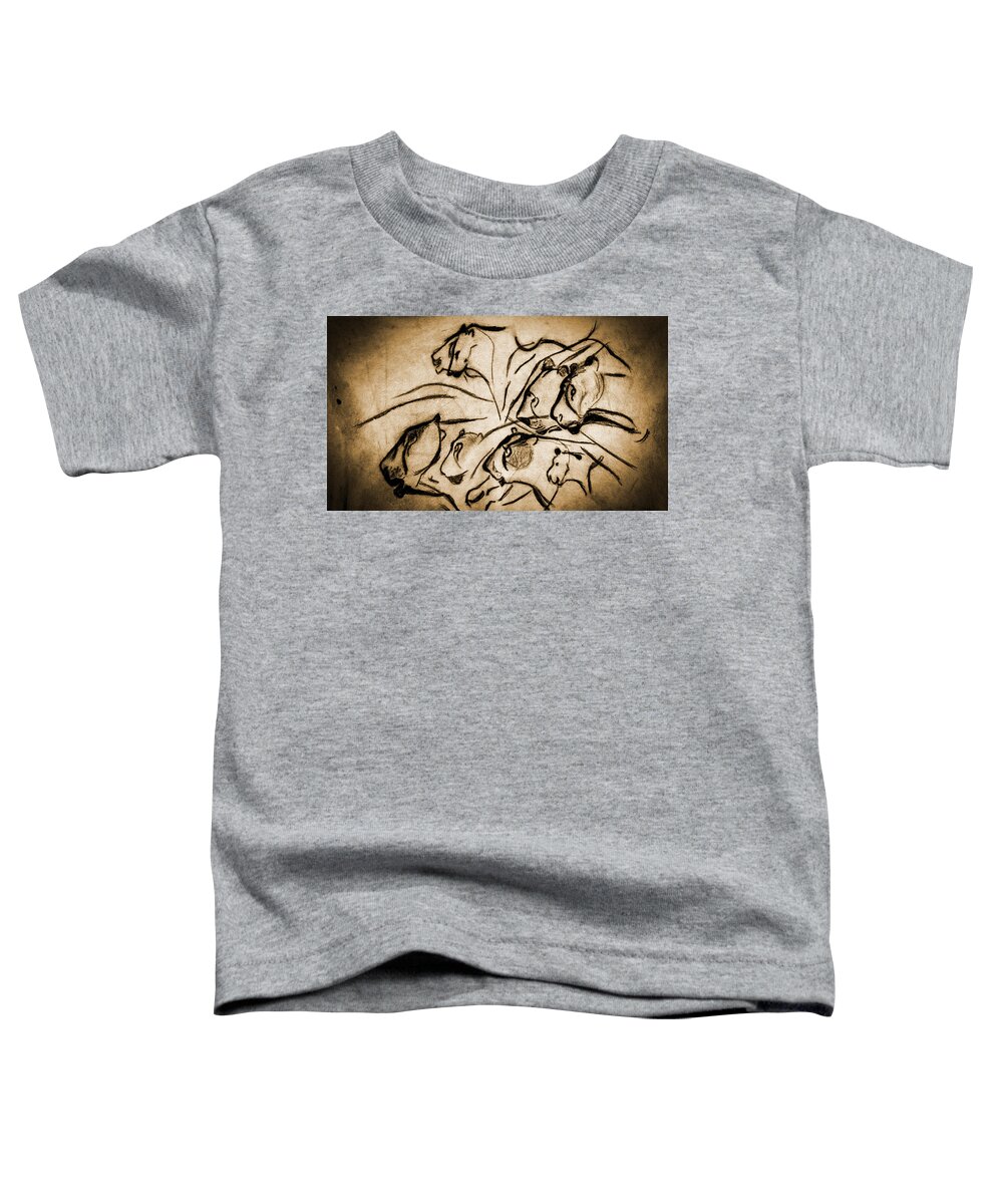 Chauvet Cave Lions Toddler T-Shirt featuring the photograph Chauvet Cave Lions Burned Leather by Weston Westmoreland