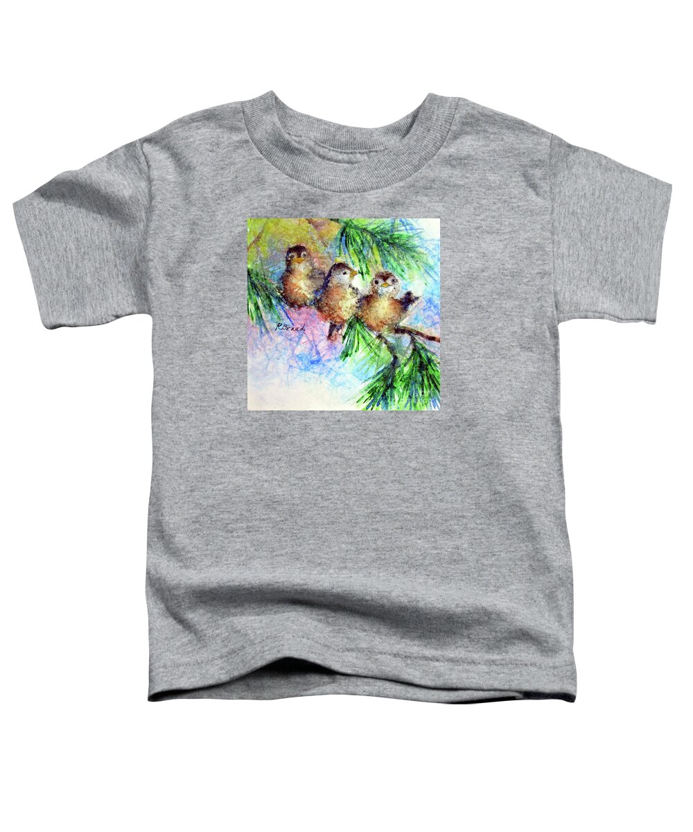 Paintings Toddler T-Shirt featuring the painting Chickadee Trio by Kathy Braud