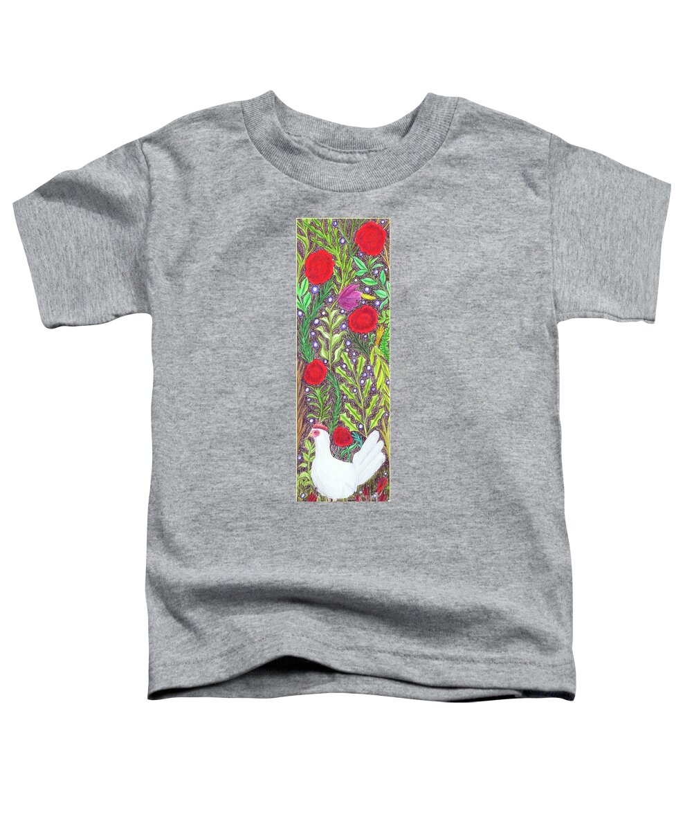 Lise Winne Toddler T-Shirt featuring the painting Chicken with an Attitude in Vegetation by Lise Winne