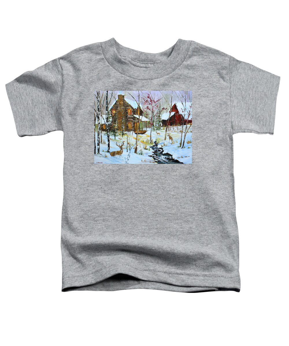 City Paintings Toddler T-Shirt featuring the painting Christmas Cabin by Kevin Brown