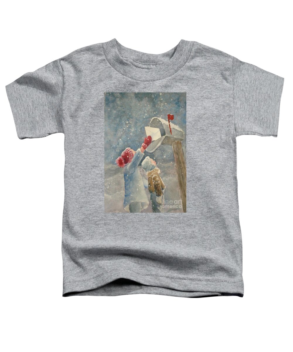 Snow Toddler T-Shirt featuring the painting Christmas Letter by Marilyn Jacobson