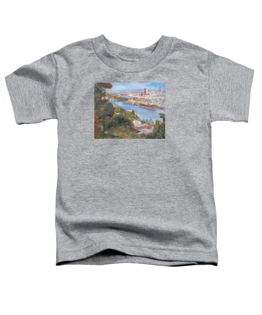 Quin Sweetman Toddler T-Shirt featuring the painting Shining City, Impression, Late Afternoon, Painting by Quin Sweetman by Quin Sweetman