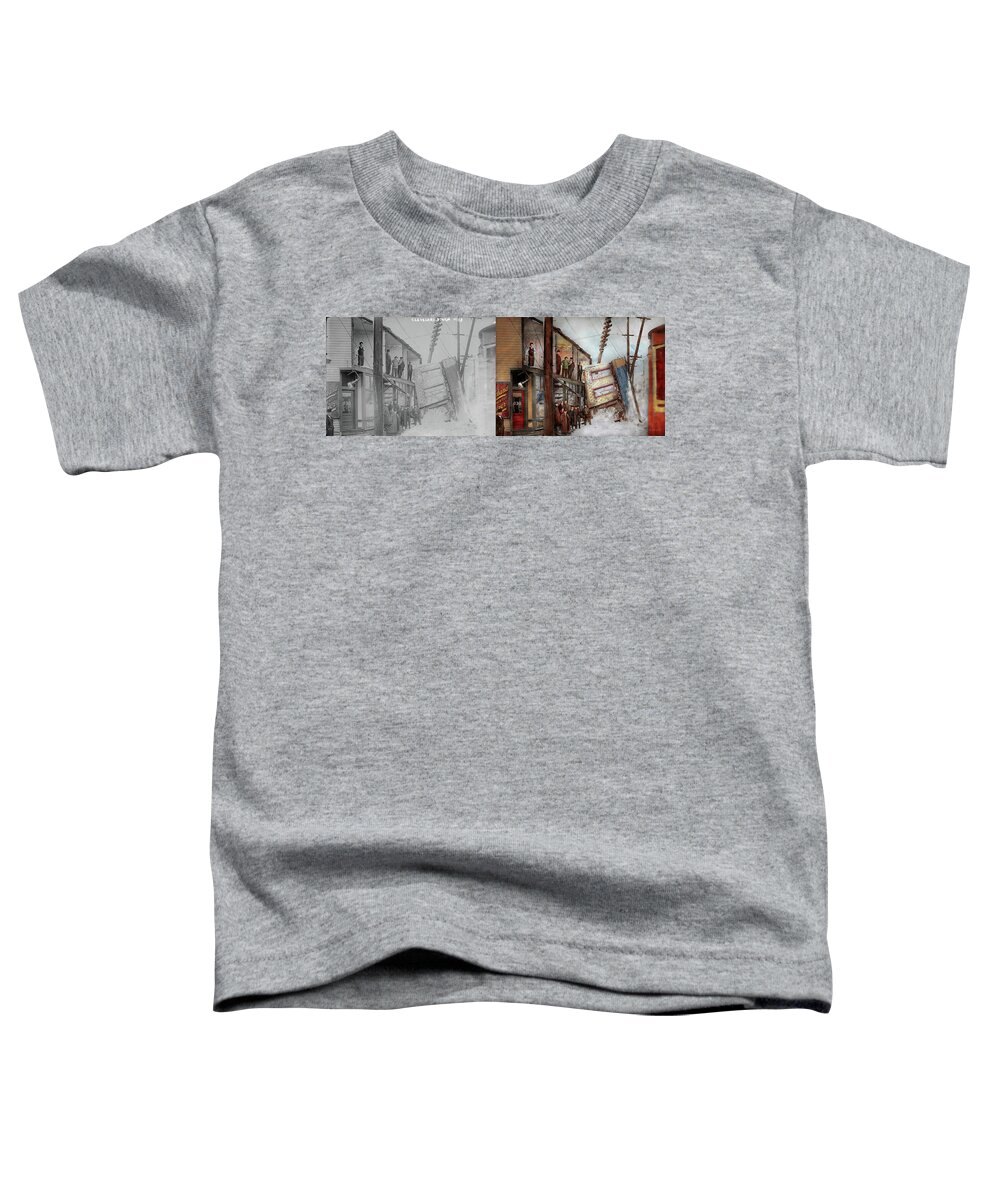 Winter Toddler T-Shirt featuring the photograph City - Cleveland OH - Open house 1913 - Side by Side by Mike Savad