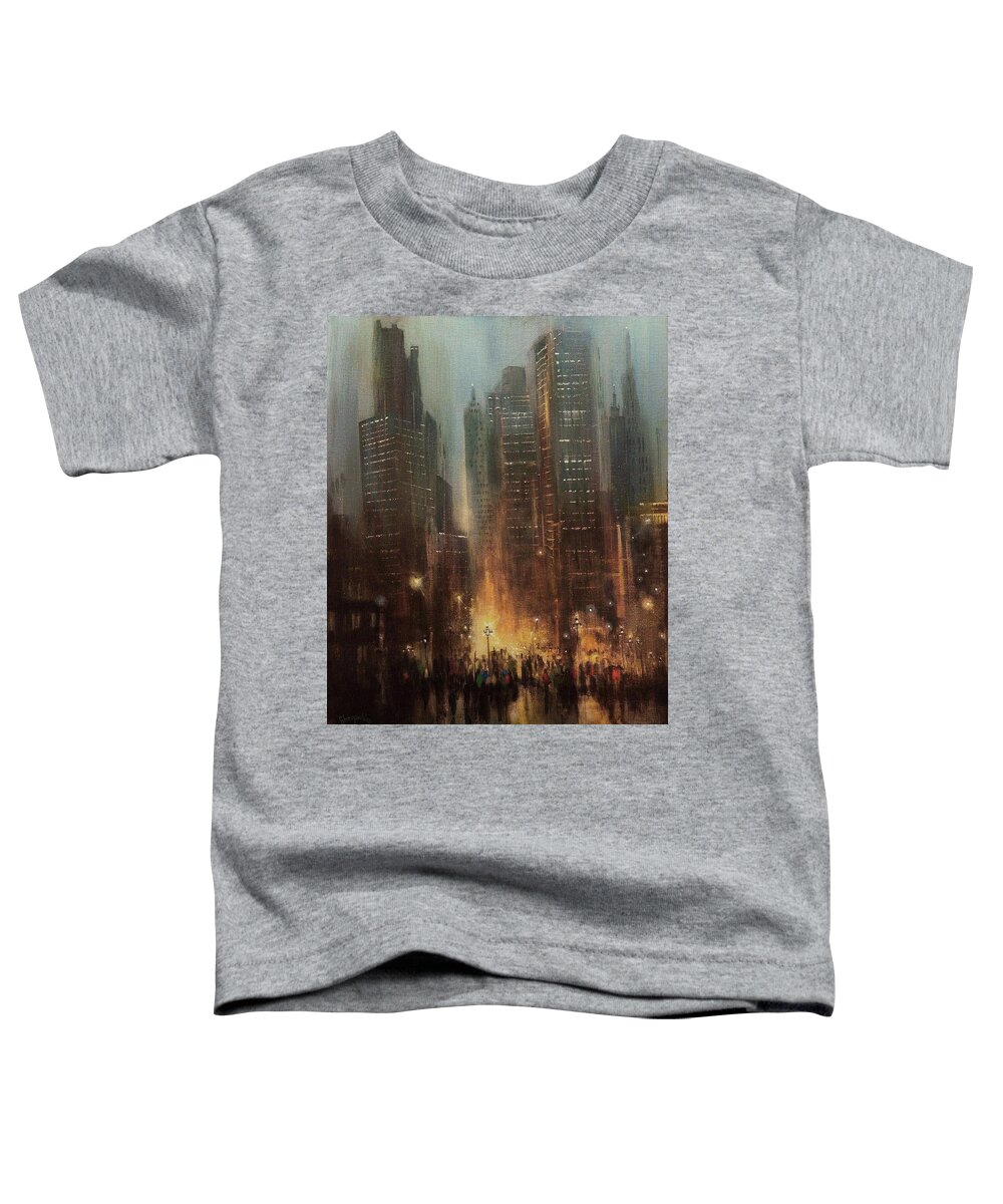 City Scene Toddler T-Shirt featuring the painting City Rain by Tom Shropshire