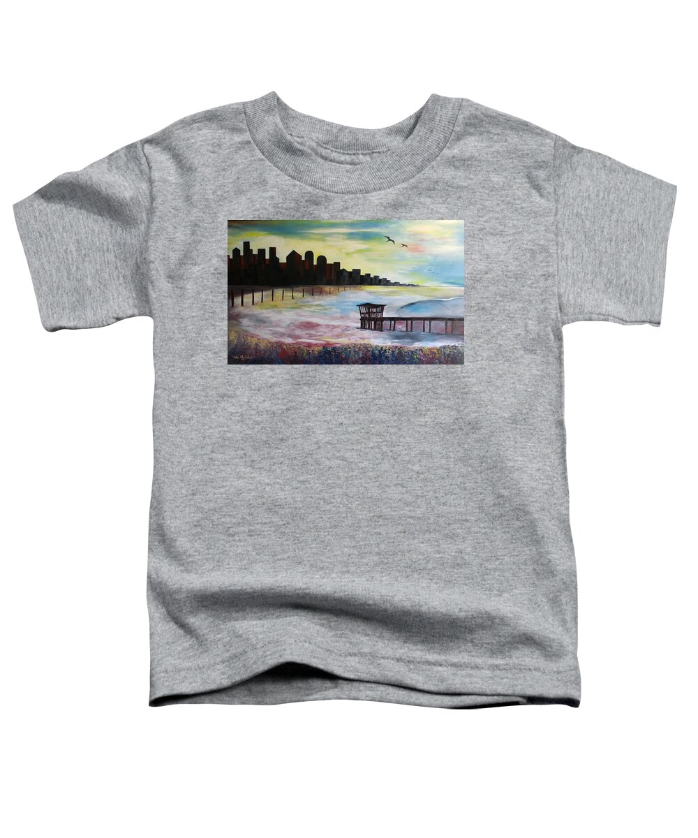 Landscape Toddler T-Shirt featuring the painting City Silhouette by Obi-Tabot Tabe
